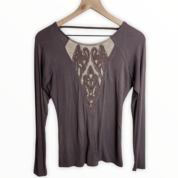 BKE Womens Brown Beaded Embroidered Mesh Inset Top Size‎ XS - Picture 3 of 6